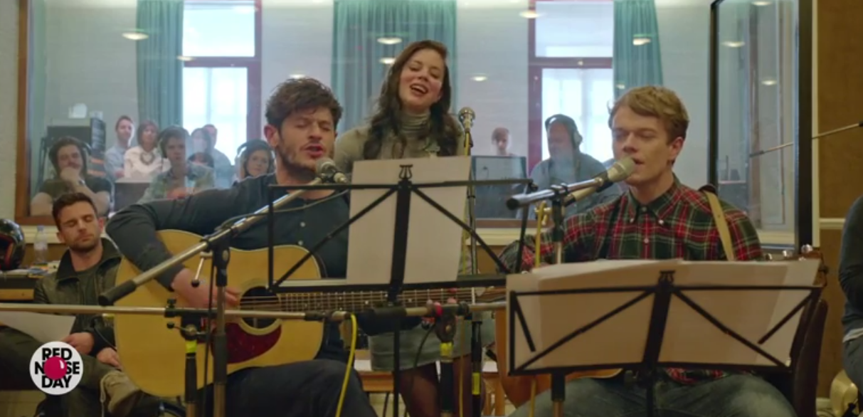 Rheon, Allen and Charlotte Hope (Myranda) perform an acoustic number Image source: Screen grab / YouTube